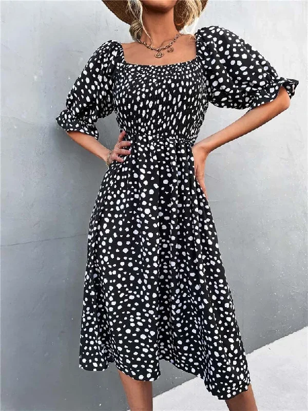 2022-summer-puff-sleeve-maxi-dress-women-dot-long-party-dress-ladies-off-shoulder-vintage-elegant-dress-for-women-black