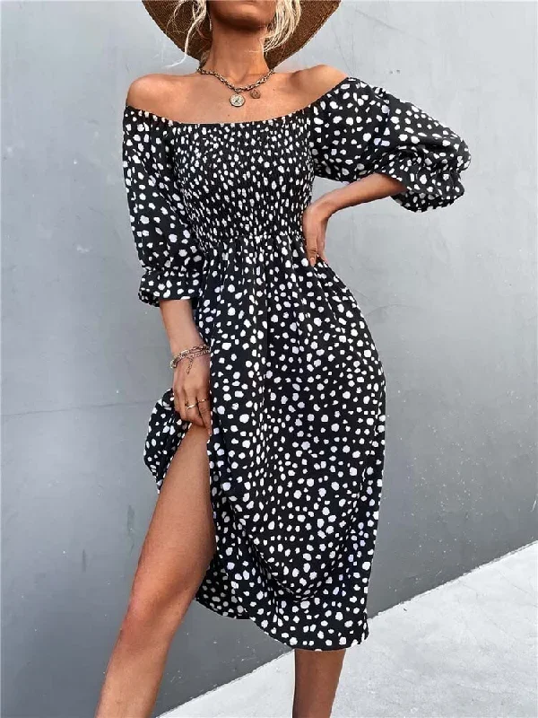 2022-summer-puff-sleeve-maxi-dress-women-dot-long-party-dress-ladies-off-shoulder-vintage-elegant-dress-for-women-black