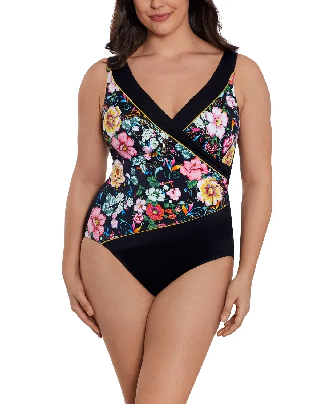 2024 Longitude True Romance Piped Side Shirred Surplice Long Torso One Piece Swimsuit - L242611