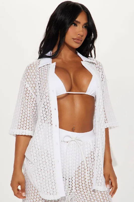 Abby Button Up Swim Cover Up Top - White