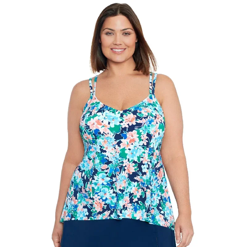 Women's Bra Back Swim Top, Hi-Lo Style - Flower Days