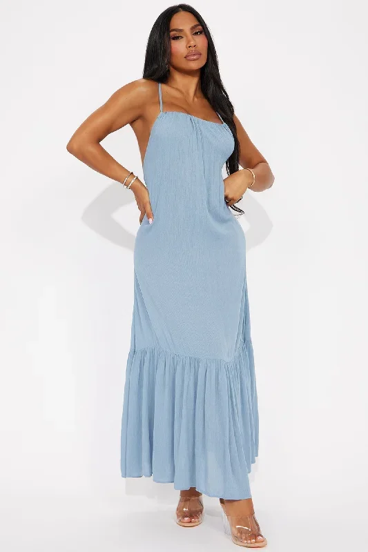 Breezy Nights Linen Swim Cover Up Racerback Dress - Blue