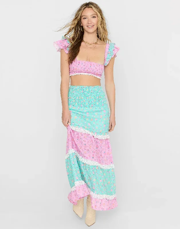 Everette Maxi Skirt - Pink Ditsy Shell