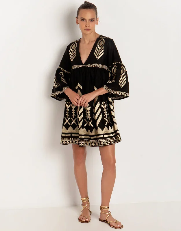 Feathers Mini Dress - Black and Gold