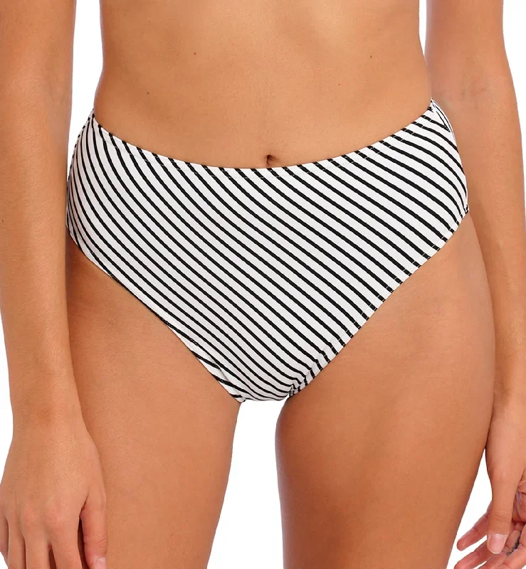 Freya Jewel Cove High Waist High Leg Swim Brief (7236)- Stripe Black