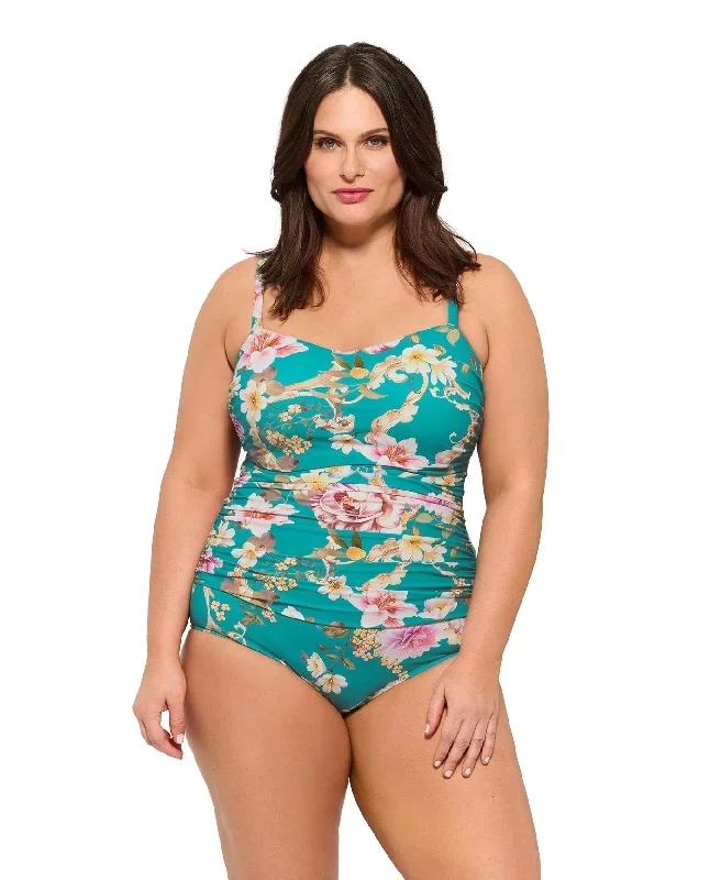 Gottex Hitachi Plus Size Scoop Neck Shirred One Piece Swimsuit