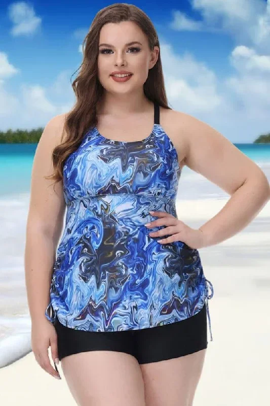 Blue Wave U-Neck Padded High Waist Tankini Set