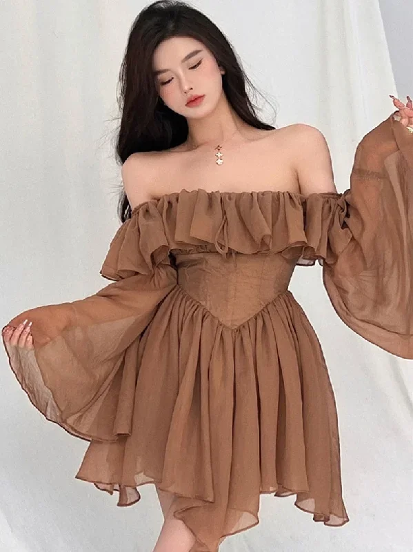 Getadme 2 Holiday Irregular Long Sleeve Beach dress summer Ruffle sexy Off Shoulder female high waist chic women short dresses  Sundress