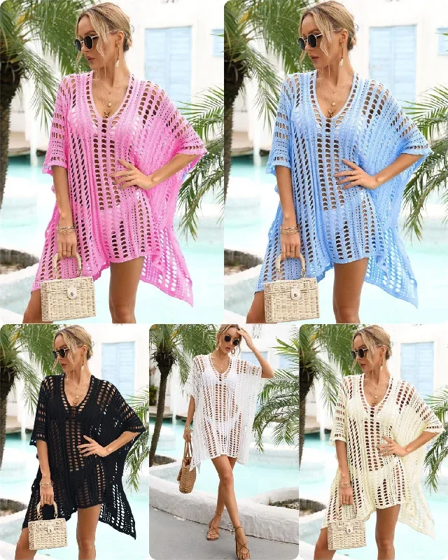 HOLLOW KNITTED BEACH WEAR SWIM COVER UP - ASSORTED COLORS