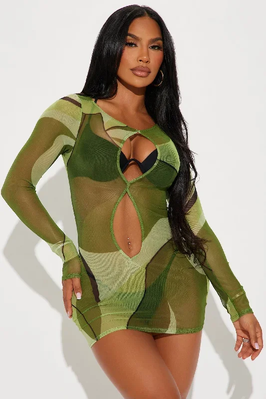 Ipanema Beach Cut Out Cover Up Dress - Green/combo