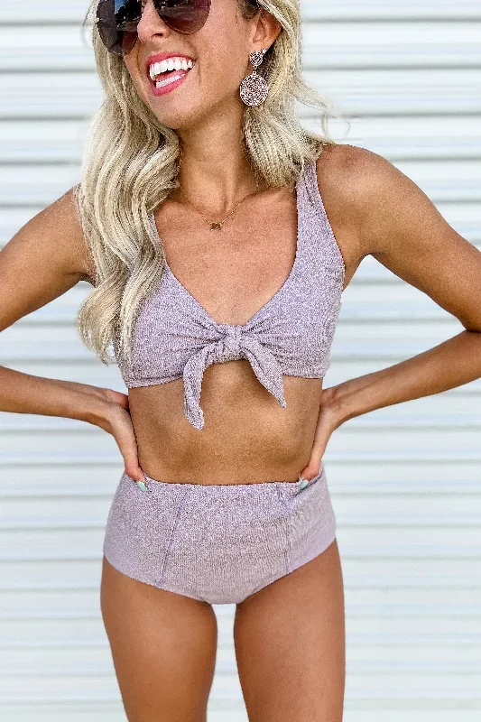 Lurex Metallic Thread Bow Dusty Lilac Bikini Set