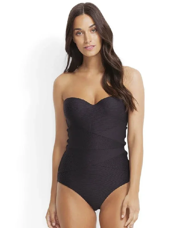 Miléa Mini Rib C-E Cup Bandeau Maillot One Piece Swimsuit - Nero