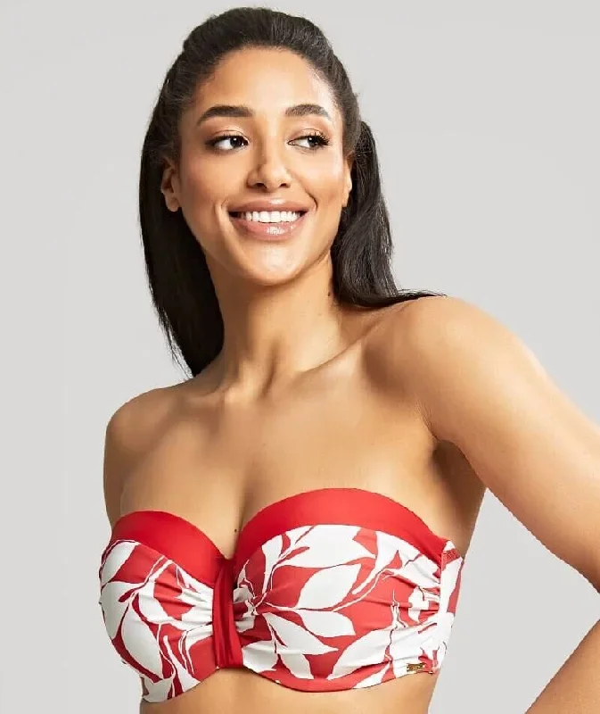 Panache Swimwear Oasis Moulded D-H Cup Bandeau Bikini Top - Botanical Red