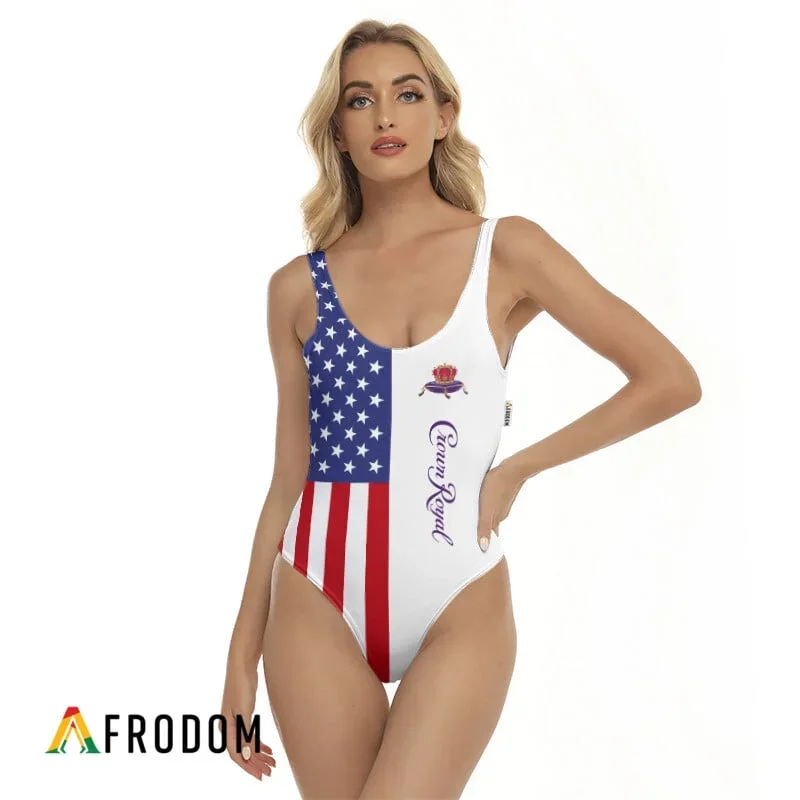 Personalized Crown Royal USA Flag Fourth Of July One-piece Swimsuit