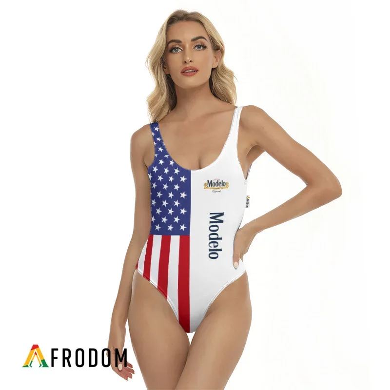 Personalized Modelo Negra USA Flag Fourth Of July One-piece Swimsuit