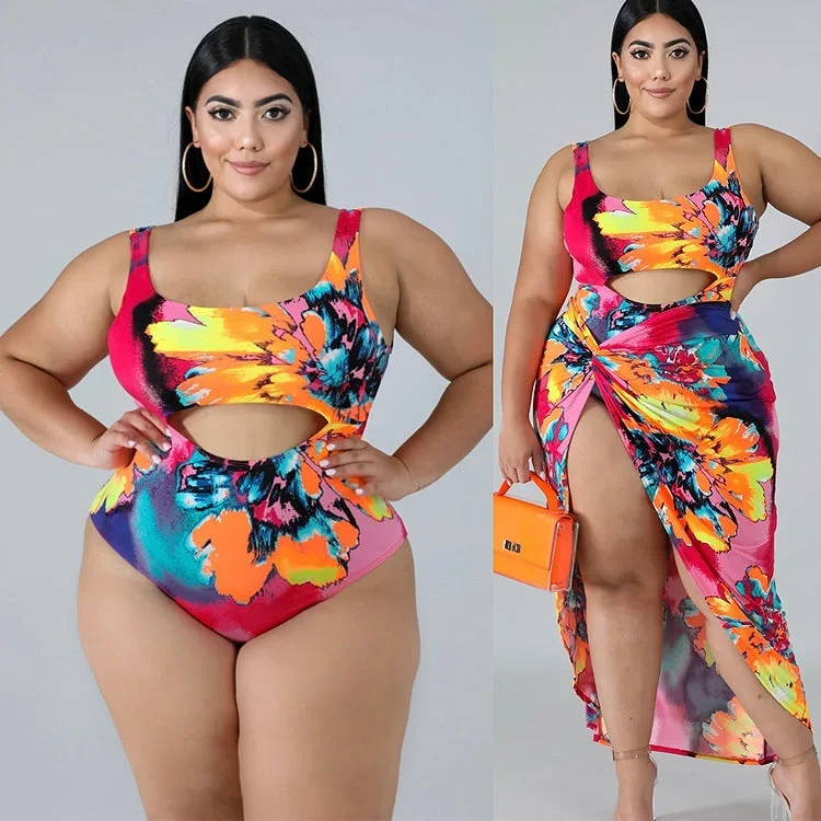 One-piece Skirt Print Swimsuit