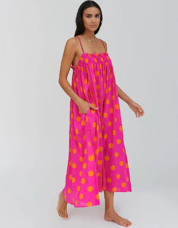 Polka Dot Midi Dress  - Fuchsia