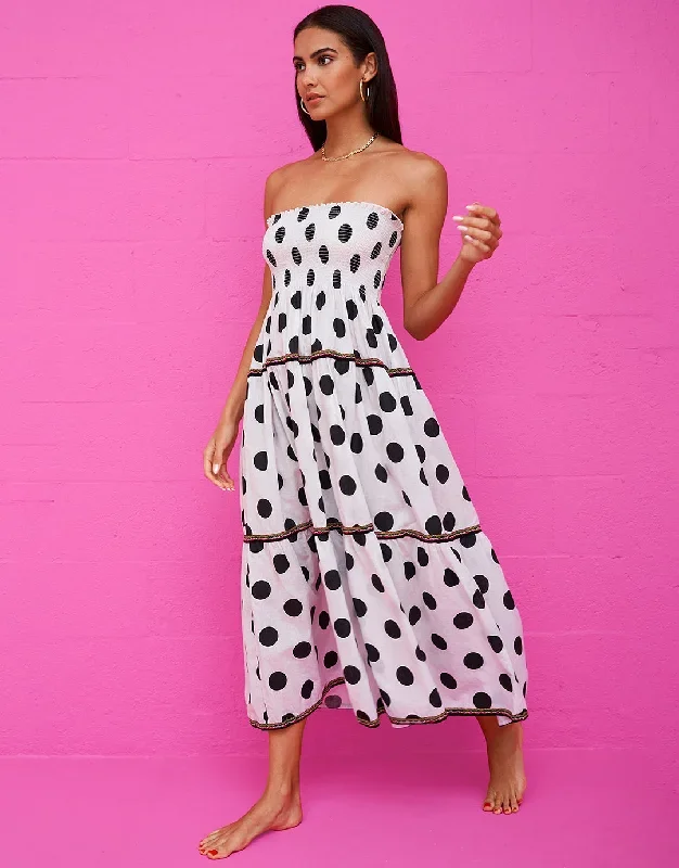 Polka Dot Strapless Dress  - White