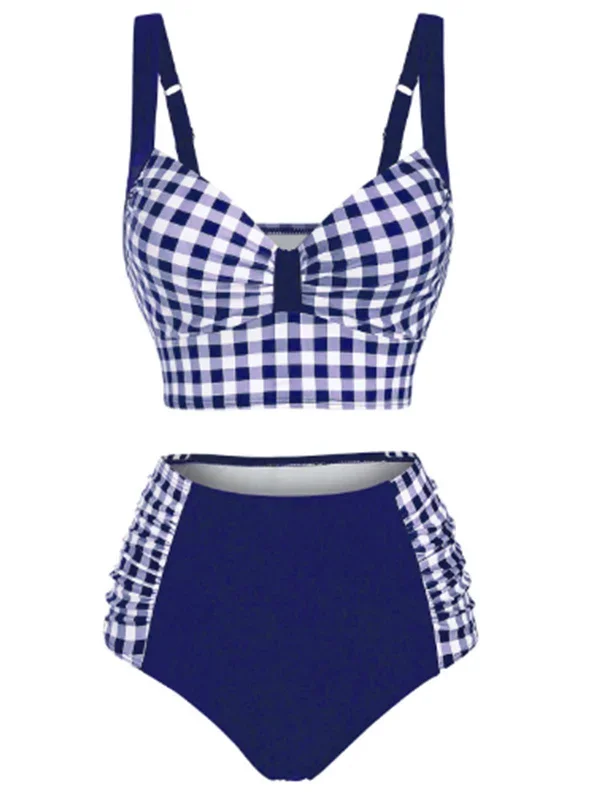 [Pre-Sale] Plaid Spaghetti Strap Patchwork Bikini