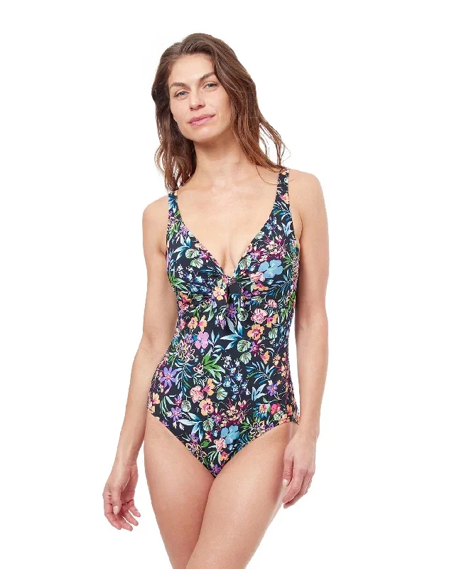 Profile By Gottex Flora Tie Front Underwire V-Neck One Piece Swimsuit