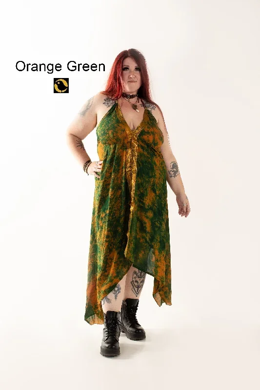 Recycled Silk Beach Dress: Greens