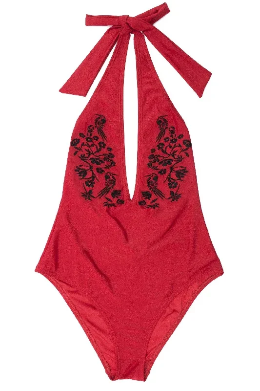 red-embroidered-plunge-swimsuit