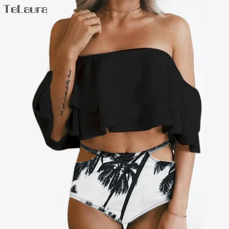 Ruffle  Off Shoulder  Plus Size Bikini Set