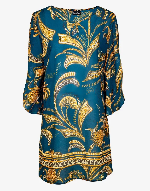 Satin Fruits Tunic - Ocean Pineapple