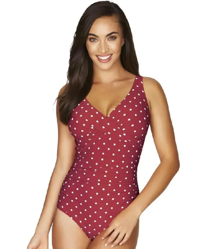 Sea Level Retro Spot Cross Front B-DD Cup One Piece Swimsuit - Berry