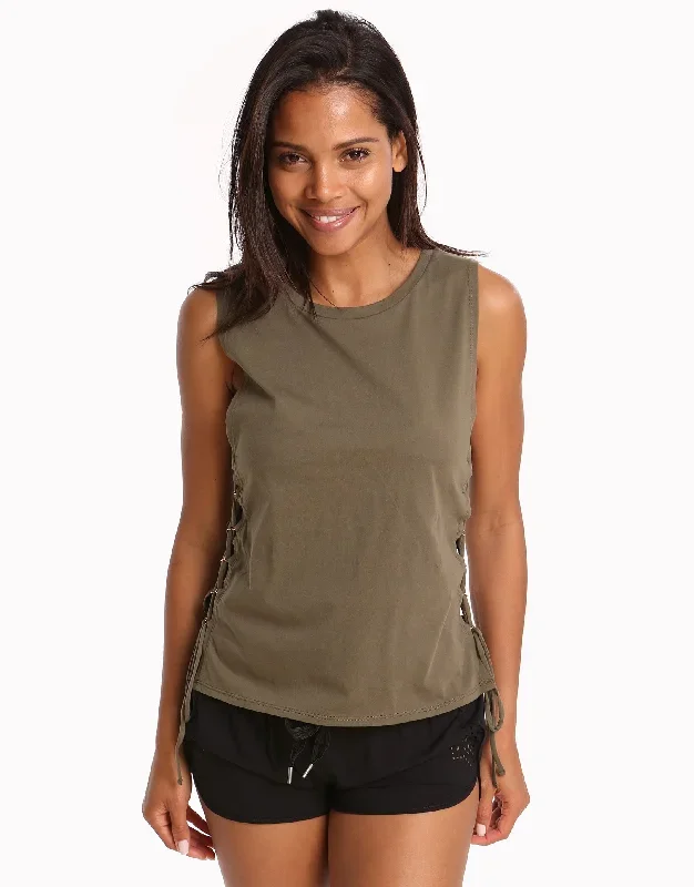 Active Lace Up Singlet Top - Dark Olive