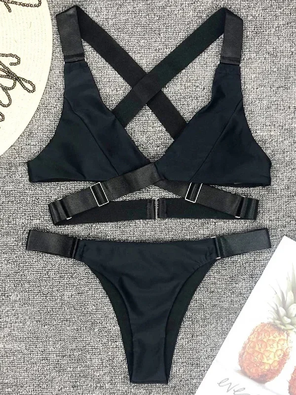 Sexy Adjust Buckle Bandage Vevlet Bikini 2024 Women Swimsuit Female Bikinis Swimwear Two Pieces Bikini set Bathing Suit Swim