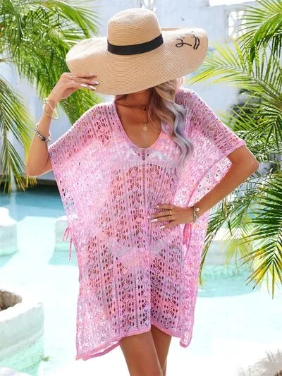 Sunset Vacation  Slit Openwork V-Neck Cover Up