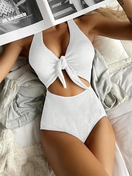 swimsuit-summer-sexy-women-pure-color-hollow-backless-one-piece-bow-tie-bathing-suit-swimwear