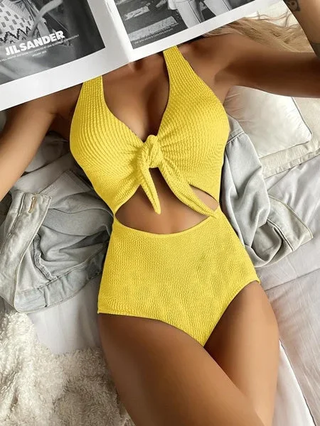 swimsuit-summer-sexy-women-pure-color-hollow-backless-one-piece-bow-tie-bathing-suit-swimwear