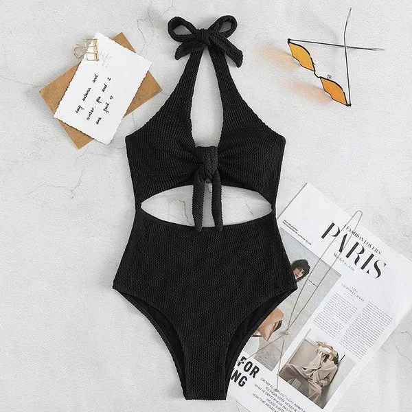 swimsuit-summer-sexy-women-pure-color-hollow-backless-one-piece-bow-tie-bathing-suit-swimwear