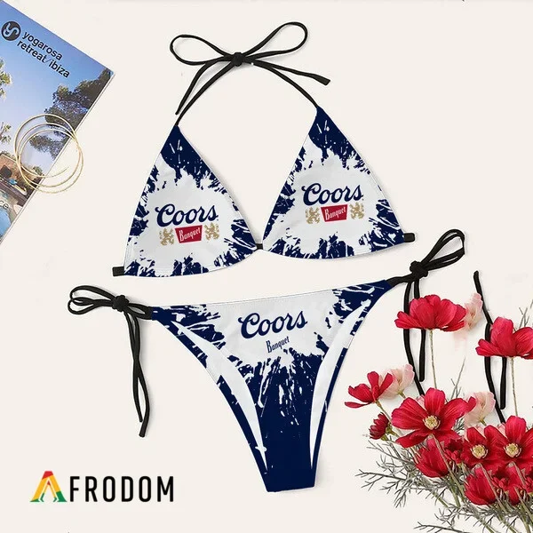 Tie Dye Coors Banquet Triangle Bikini Set Swimsuit