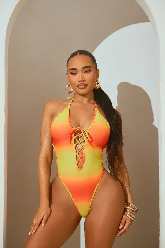 Triste Lace Up 1 Piece Swimsuit - Orange/combo