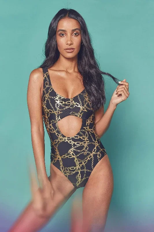 Gold chain twist front swimsuit