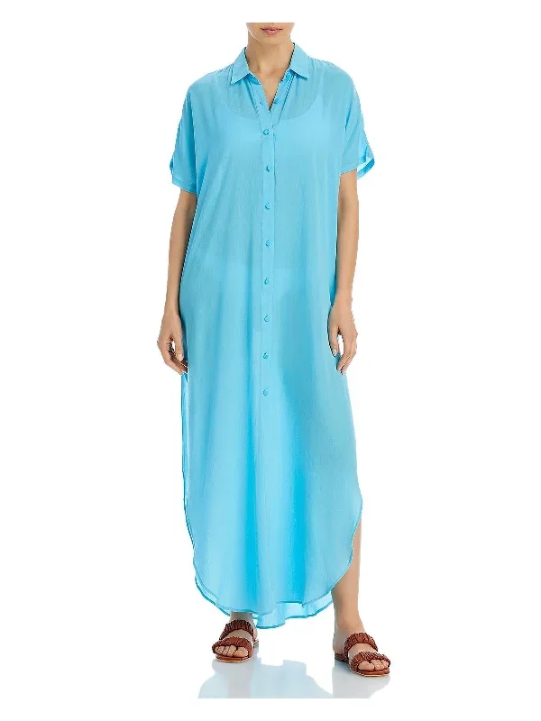 Womens Button Front Long Cover-Up