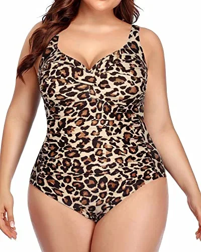 Retro One Piece Swimsuits Vintage Style For Curvy Women-Leopard