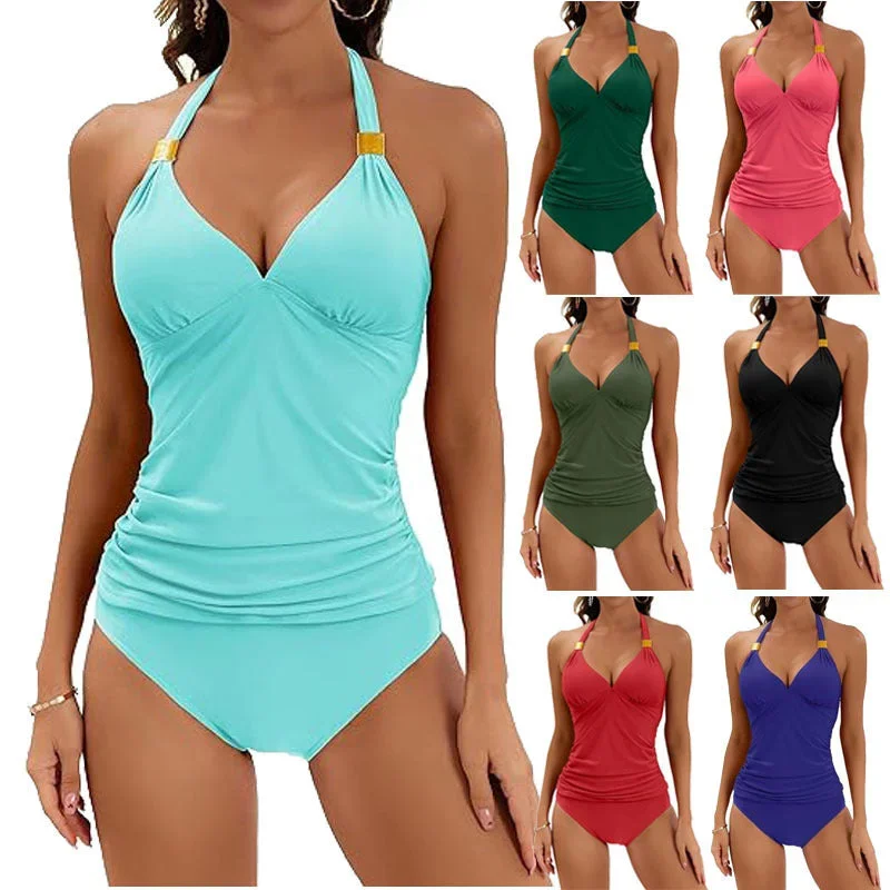 womens-pure-color-halter-split-tie-two-piece-swimsuit