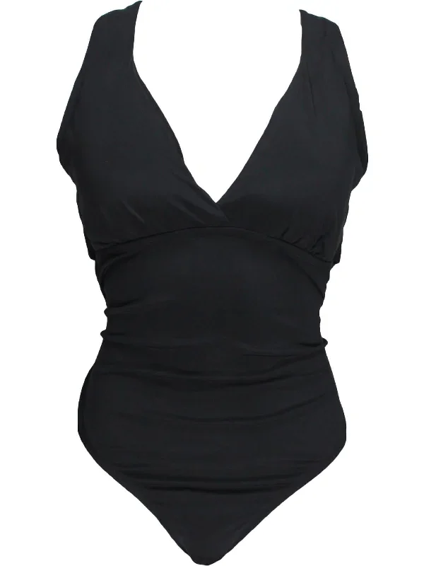 Womens Solid High Waist One-Piece Swimsuit