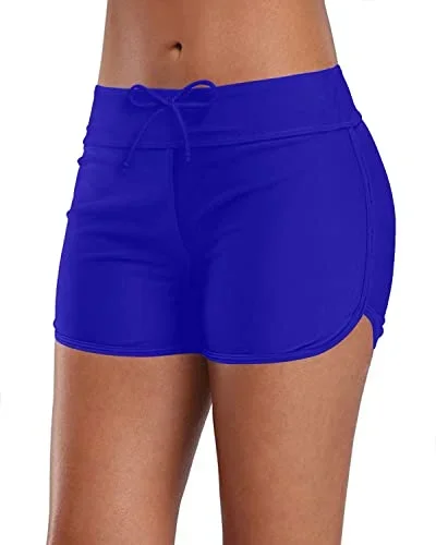 Elastic Waist Drawstring Swim Shorts For Women-Royal Blue